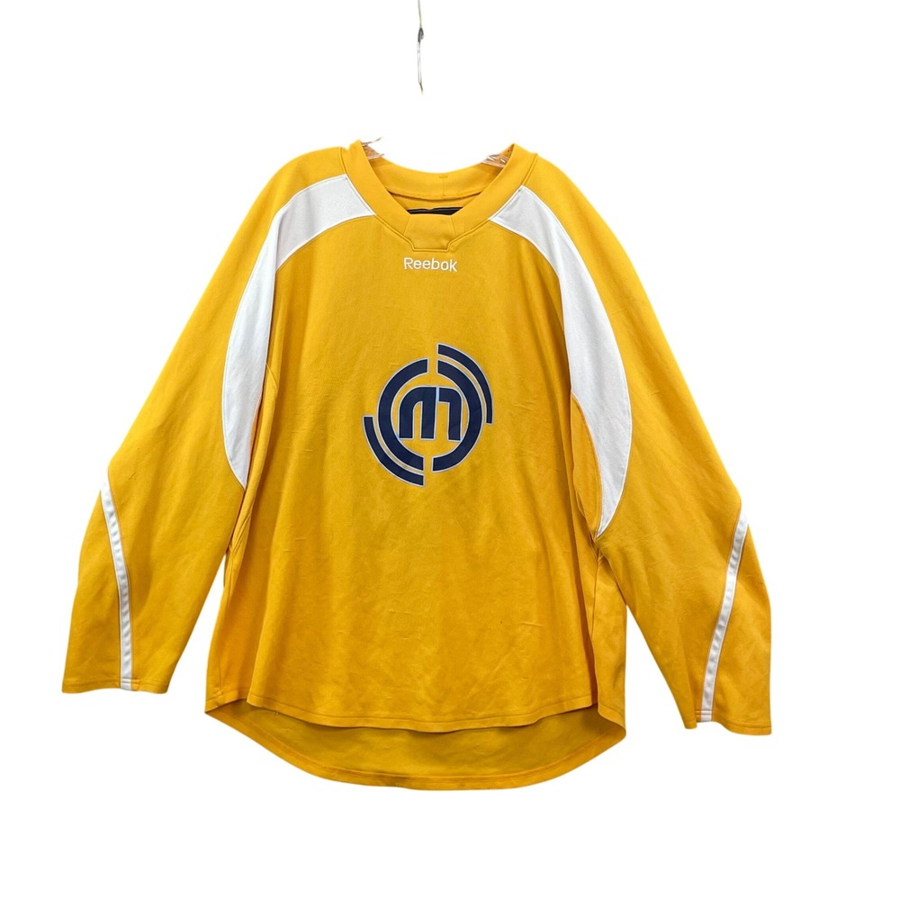 Reebok‎ Hockey Jersey Mens XL Yellow Hockey Monkey 03 Graphic Long Sleeve Mesh